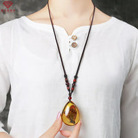 Natural Baltic Amber Butterfly Necklace Men Women Healing Gemstone Fine Jewelry Scorpion In Amber Pendant Sweater Chain Necklace