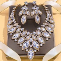 Exaggerated Leaf Necklace Earrings Sets Bridal for Women Gift Colorful Rhinestone African Jewelry Set Nigerian Wedding Costume