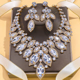 Exaggerated Leaf Necklace Earrings Sets Bridal for Women Gift Colorful Rhinestone African Jewelry Set Nigerian Wedding Costume