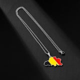 Stainless Steel Enamel Belgium Map Flag Pendant Necklace Unisex Couple Ethnic Patriotic Jewelry Gift Hot Sale European American