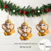 Cute Garnesh Pendant Keychain Retro Ganish 2D Flat Acrylic Ornament Charm Hanging Decoration for Car Bag Festive Home Party Gift