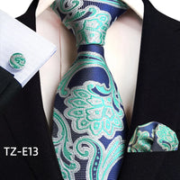 Royal Striped Paisley Ties For Men Luxury 8cm Necktie Pocket Square Cufflinks Gift Set Jacquard Weave Tie Suit Accessories