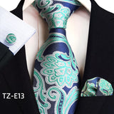 Royal Striped Paisley Ties For Men Luxury 8cm Necktie Pocket Square Cufflinks Gift Set Jacquard Weave Tie Suit Accessories