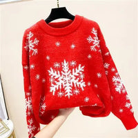 Casual Loose Christmas Sweater 2025 New Style Women's Red Printed Knitwear Pullover