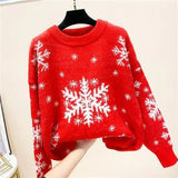 Casual Loose Christmas Sweater 2025 New Style Women's Red Printed Knitwear Pullover