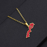 Morocco map pendant stainless steel necklace famous ethnic style female niche design sense of light luxury geometric drip oil je