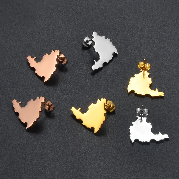Anniyo Sint Maarten & Saint-Martin Island Stud Earrings for Women Girls Saint Martin SXM Stainless Steel Jewelry #303801