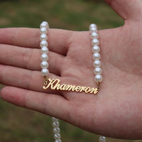 Pearl Hindi Name Necklace Personalized Jewelry Custom Sanskrit Name Necklaces for Women Stainless Steel Jewelry Gift