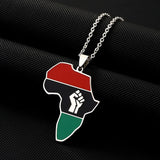 2024 new fashion stainless steel African fist map necklace for women and men couples ethnic style accessory collarbone chain ann