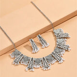Ethnic Vintage Jewelry Set For Women Crystal Inlaid Jewelry Sets Simulated Pearl Tassel Beads Necklace Earrings Set Women's Gift