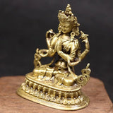 Antique Four-armed Avalokitesvara Bidhisattva Statue Desk Ornaments Tibetan Patron Saint Figurines Home Decoration Crafts