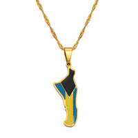 Anniyo Bahamas Andros Island Map and Flag Pendant and Chain Necklaces Jewelry for Women Girls #168521