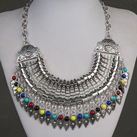 Fashion Ethnic Gypsy Bohemian Choker Necklace For Women Beads Drop Tassel Vintage Big Statement Collier Femme Party Jewelry Gift