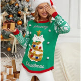 Y2k Style Women's Christmas Sweaters 3d Cartoon Cat Knitted Jumper Full Sleeve O Neck Soft Loose Knitwear Xmas Look Pullover Top