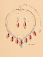 3PC Women's Fashion Copper Inlaid Claw Chain Water Drop Necklace Earrings Jewelry Set Wedding Party Festival Gift-8310