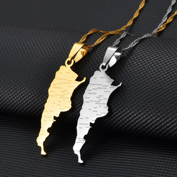 Anniyo Argentina Map With City Name Pendant Necklaces Women Girls Charm Argentine Maps Jewelry #274121