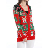 Fashionable knitted V-neck Christmas pattern single breasted long sleeved cardigan for autumn and winter women's casual sweater