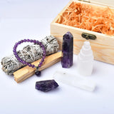 Natural Crystal Amethyst Rose Quartz Smudge Stick Rose Quartz Amethyst Magic Wand Bracelet Divination and Witchcraft Wooden Gift