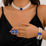 DIEZI ElegantFashion  Imitation Pearl Crystal Rhinestone Choker Necklace Stud Earrings Vintage Jewelry Sets Party Gift Jewelry