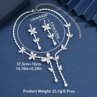 Women's fashionable butterfly tassel zircon necklace earring jewelry set, with a light luxury design and a high-end feel