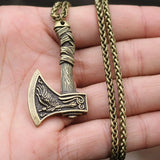 Trendy Retro Crow Prairie Wolf Double Sided Viking Tomahawk Pendant Necklace Charm Men's Necklace Metal Accessorie Party Jewelry