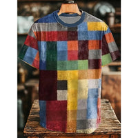 Retro Men's T Shirt Art Abstract Geometric Retro Print Casual Short Sleeve T-Shirts Beach Vacation Fashion Loose Men's Clothing