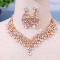 Hot Selling New Arrival  Women Fashion Jewelry Set Wedding Bridal Crystal Necklace Earrings Set