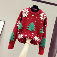 Women's Sweater New Christmas Tree Snow Youthful woman Clothes Long Sleeve Tops Blouse O-neck Sweatshirts Y2K Knitwear All-match