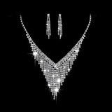 Luxury Crystal Tassel Bride Jewelry Set Rhinestone V Shape Silver-plated Wedding Dress Banquet Necklace Earring Set Ladies Gift
