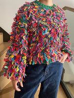 Fringe Crochet Jumper Rainbow Color Handmade Sweater Crew Neck Thick Needles Knit Pullover Knitwear Autumn/Winter Women Clothing