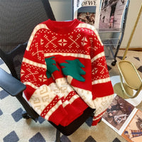 New Autumn and Winter Christmas Red Sweater Loose Lazy Style Thickened Knitted Bottoming Shirt Top