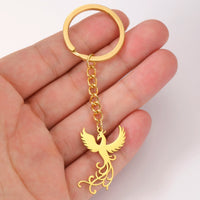 Phoenix Keychain Gift for Woman Men Key Chain Ring Reborn God Bird Supernatural Amulet Stainless Steel Pendant Design Jewelry