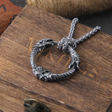 Stainless Steel Goth Infinity Ouroboros Norse Dragon Necklace Pendant Gothic Accessories Amulet Viking Runes Jewelry with box
