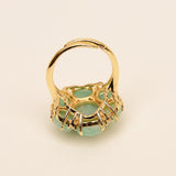 G-G Natural Amazonite Blue Crystal Cubic Zirconia Flower Shape Ring Fashion Gift