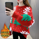 Christmas Sweater New Loose Velvet Thickened Knitted Bottoming Shirt Women Autumn and Winter Red Top
