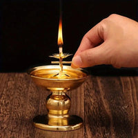 Ghee Lamp Holder Oil Lamp Dish Dimmable Buddhist Alloy Butter Lamp Holder for Living Room Home Desktop Decoration Ornament