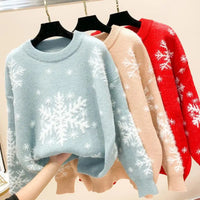 Casual Loose Christmas Sweater 2025 New Style Women's Red Printed Knitwear Pullover