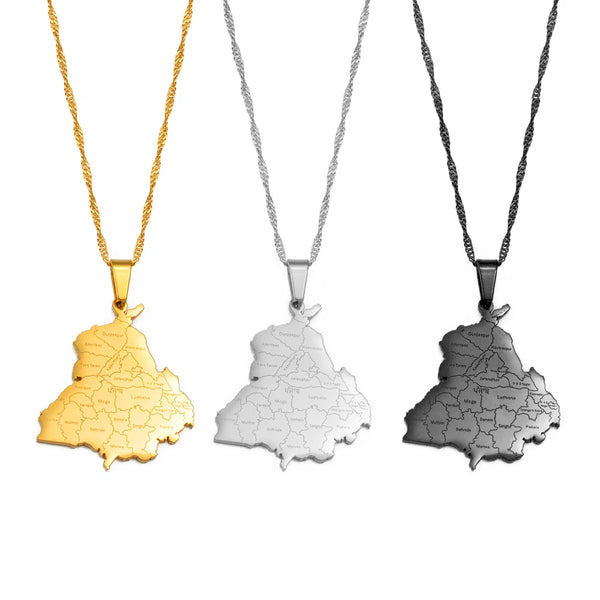 Anniyo 3.2cm India Punjab State Map Pendant Necklace Jewelry #233521