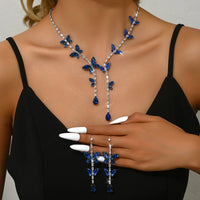 Women's fashionable butterfly tassel zircon necklace earring jewelry set, with a light luxury design and a high-end feel