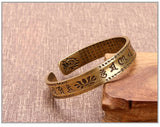 Vintage Buddhist Heart Sutra Cuff Bracelets Men's Six Character True Word Adjustable Bangles Religious Wish Talisman Jewelry