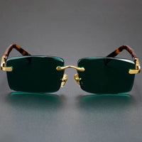 Retro Frameless Men's Sunglasses Green Crystal Stone Cycling Goggles Leopard Print Outdoor Sunglasses Driving Glasses Eyewear