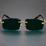 Retro Frameless Men's Sunglasses Green Crystal Stone Cycling Goggles Leopard Print Outdoor Sunglasses Driving Glasses Eyewear