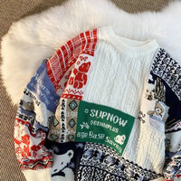 American Vintage Street Knit Sweater Christmas Long Sleeve Bear Pullover O Neck Loose Lazy Casual Top Harajuku Y2K Sweater
