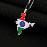 2024 new fashion stainless steel vintage dripping stainless steel Indian flag map pendant necklace temperament everything collar