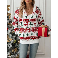 Lined Hooded Jacket  Christmas Print Plush Festive Reindeer Snowflake Stretchy Polyester Blend Winter Coat Holiday Parties