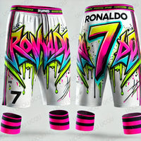 Classics AI Design Printed Ronaldo Graffiti Oversized Football Shorts Sweat-Wicking Quick-Drying for Daily Training Beach shorts