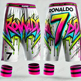 Classics AI Design Printed Ronaldo Graffiti Oversized Football Shorts Sweat-Wicking Quick-Drying for Daily Training Beach shorts