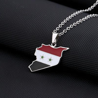 2024 New fashion stainless steel Syria map and flag necklace men's and women's temperament matching couple sweater chain accesso
