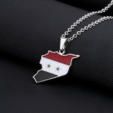 2024 New fashion stainless steel Syria map and flag necklace men's and women's temperament matching couple sweater chain accesso