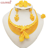 Dubai Gold Color Jewelry Set Wedding African Indian Ethiopian  Bridal Sets Nigerian Necklace Bracelet Earring Ring Jewellery